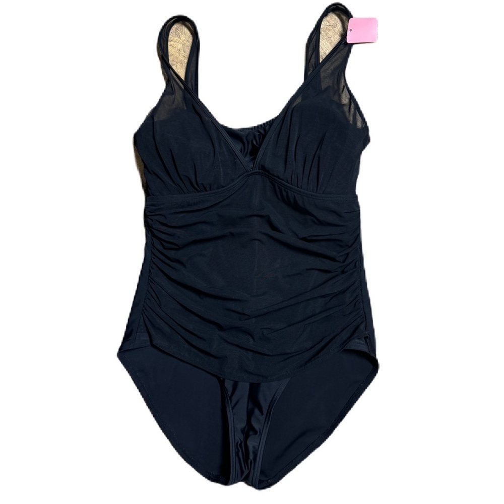 Women’s black mesh one piece bathing suit